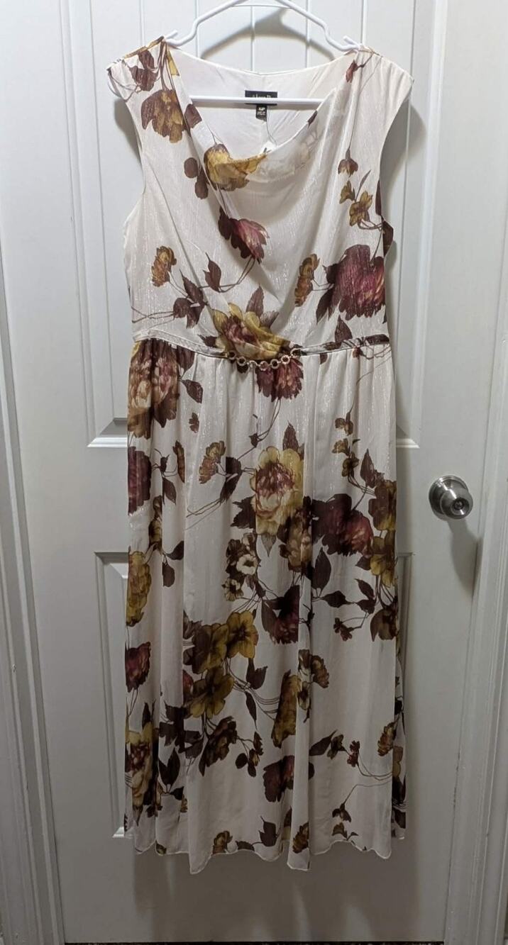 NEW! Alexa B Floral Midi Dress Biege Shimmer Spring Summer Formal Size 10P